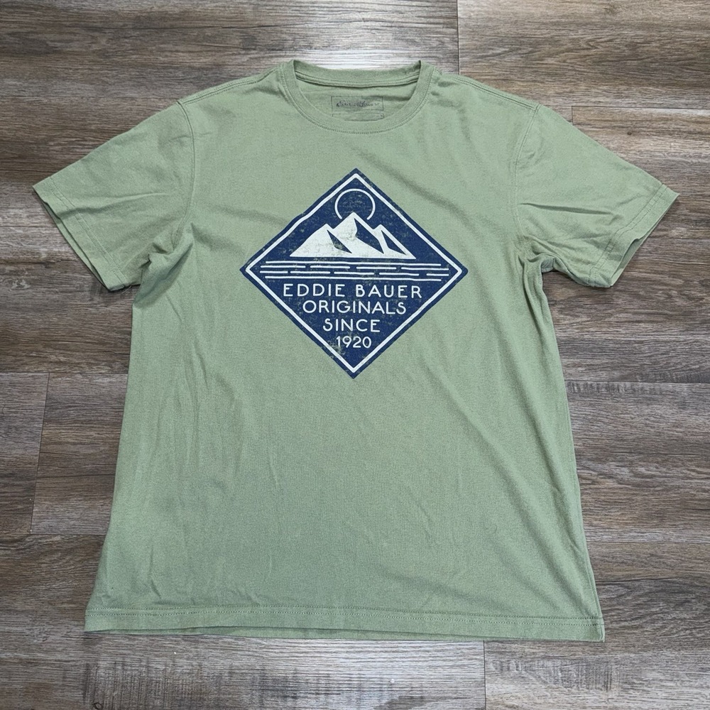 Eddie Bauer Originals Since 1920 Olive Green Graphic Shirt Mens M Mountain Sun